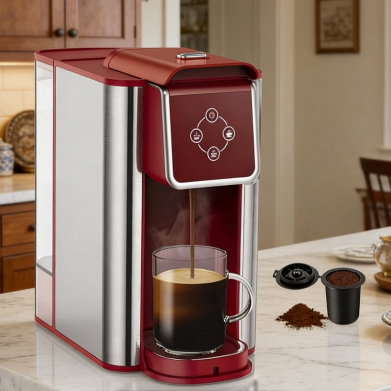 3 in 1 Single Serve Coffee Maker: Coffee Machine Compatible with K Cup Capsules & Grounds, Instant Coffee Pot, Tea Maker Brewer - Removable 50 Oz Water Reservoir, 120V 1150W, Black