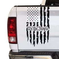 We The People Distressed American USA US Flag Truck Tailgate Vinyl Decal Preamble of the US Constitution Compatible with most Pickup Trucks - Rear Car Sticker (11" x 20", Black)