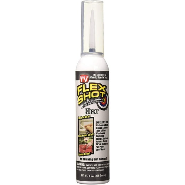 Flex Shot Rubber Adhesive Sealant Caulk, 8oz, Clear (2 Pack) Walmart