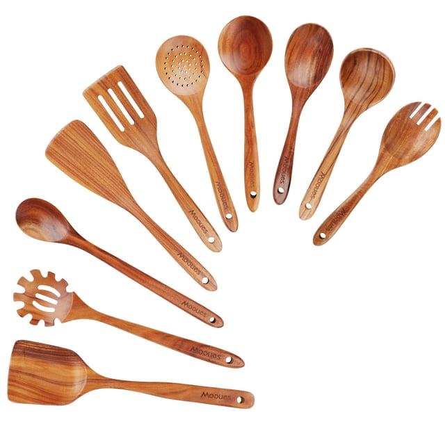 Juego de utensilios de cocina Mooues Wooden (madera de teca, 10 piezas)