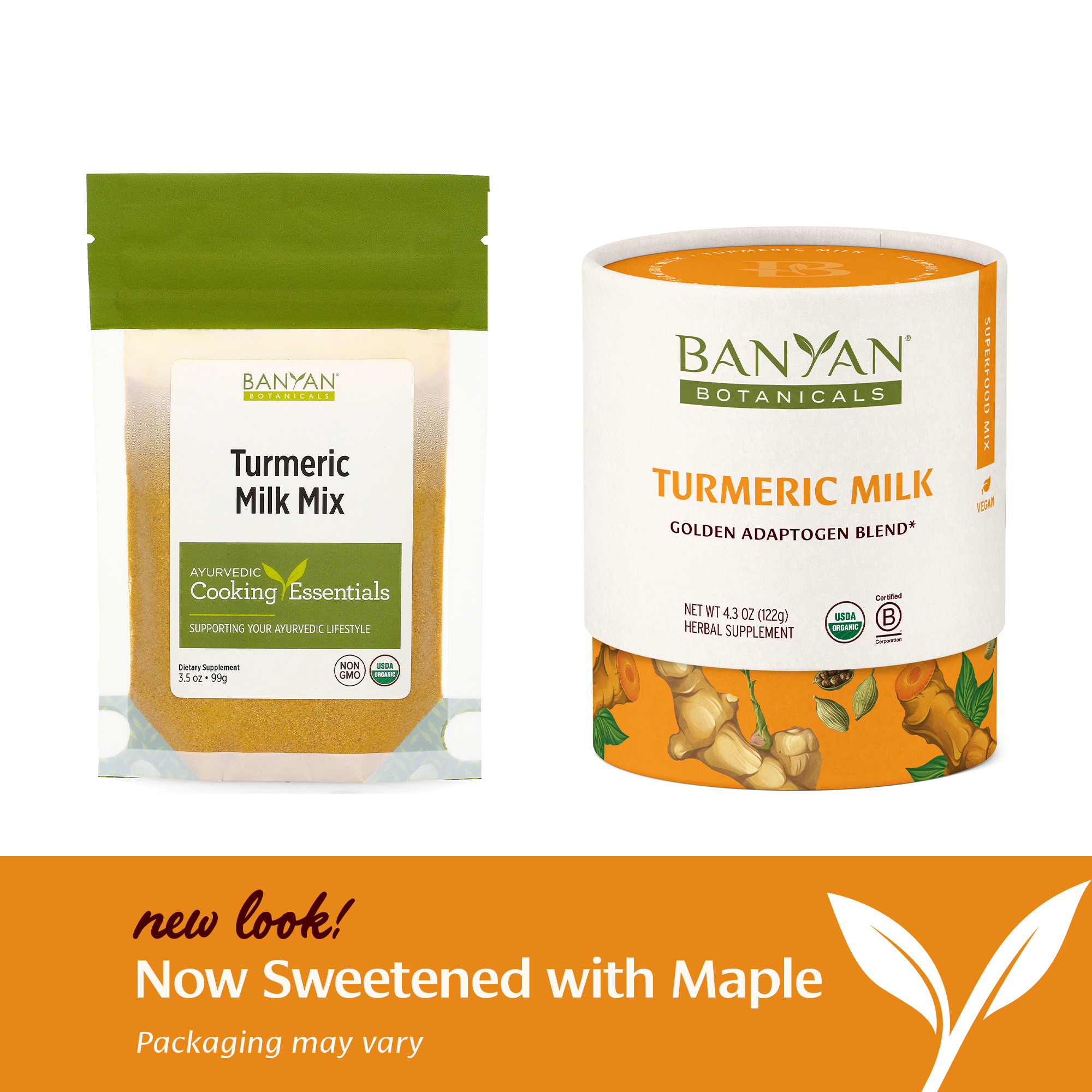 Banyan Botanicals Turmeric Milk – Organic Turmeric Latte Mix with Ashwagandha & Cardamom – Instant Caffeine Free Golden Milk Sweetened with Maple Sugar – 4.3 oz –Non GMO Sustainably Sourced Vegan
