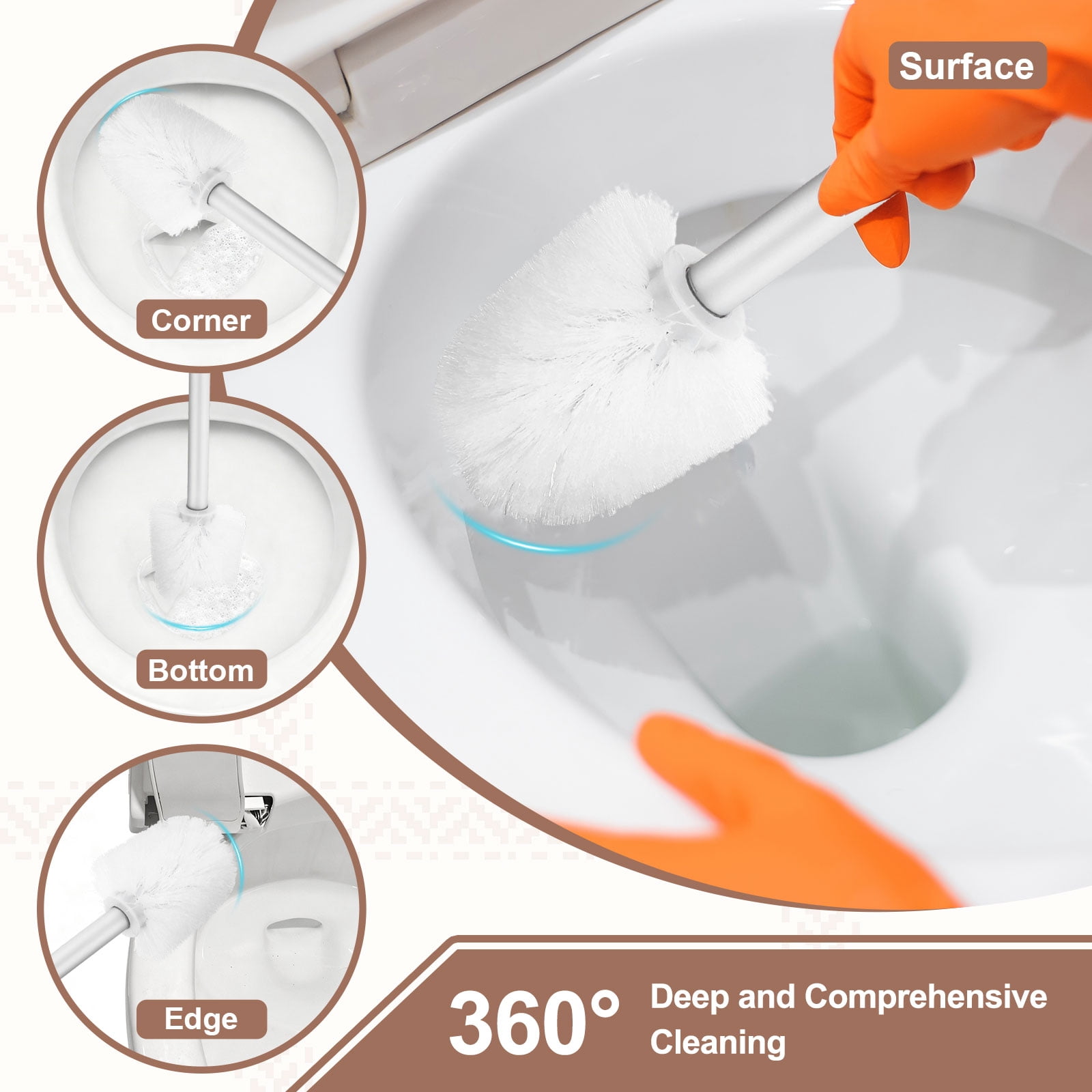 Uxcell 3 Pcs Toilet Brush Set Replacement Head, 13.8 Inch Toilet Brush Refills with Handle, Bathroom Cleaning Tool for Home, White
