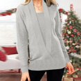 thumbnail image 2 of Casual Streetwear Women Top Women Knitted Solid Color Deep V Neck Two Piece Long Sleeve Sweater Blouse Plus Size Tops, 2 of 5