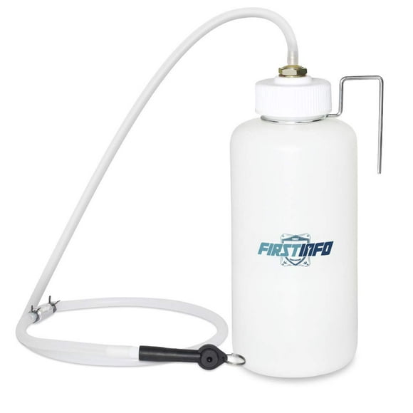 FIRSTINFO 50.7 Oz (1.5 Liter) Capacity Brake Service Brake Fluid Bleeder Bottle/Receiver with Non-Return Check Valve + Hook Fixed