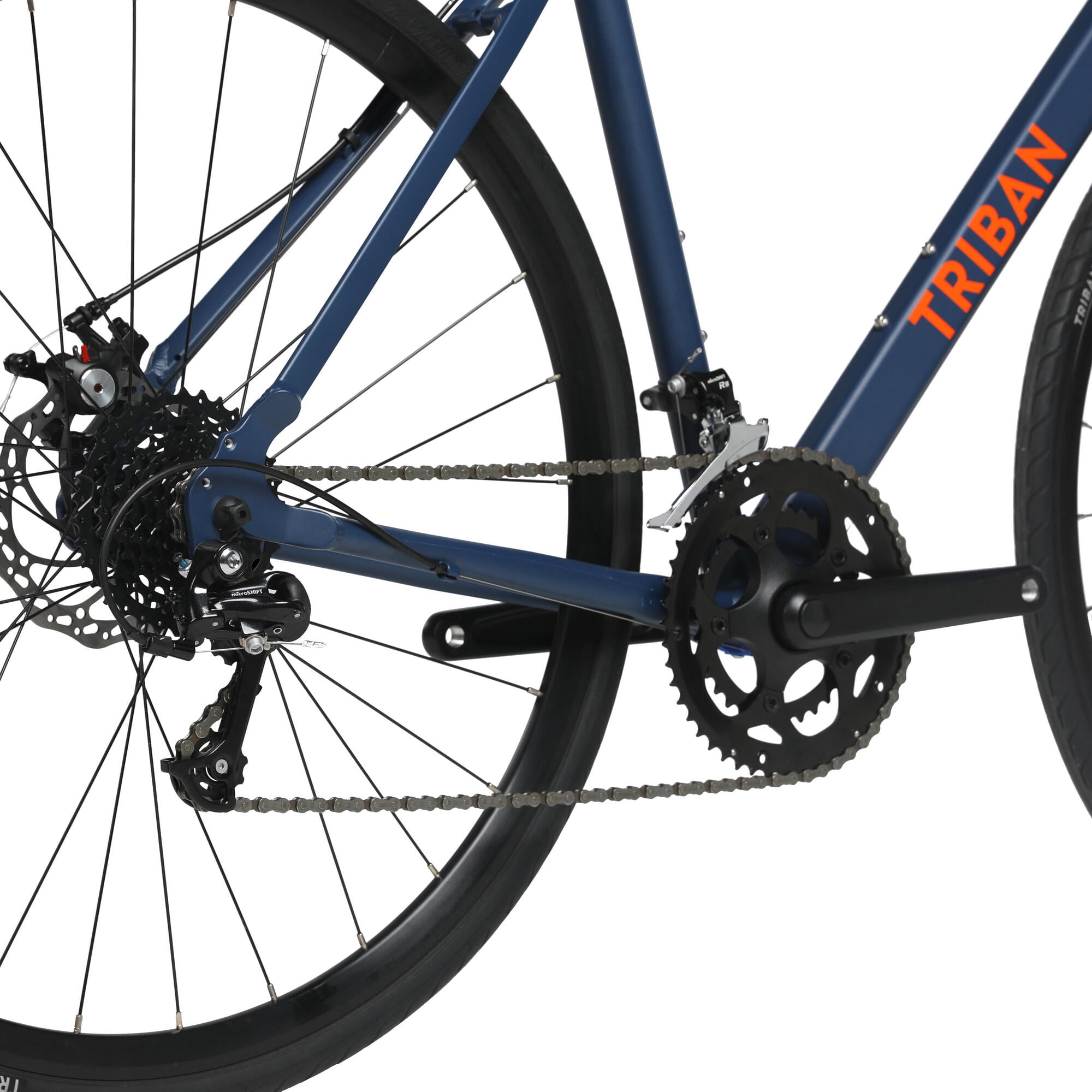 Decathlon Triban RC120, Aluminum Road Bike Flat Bar Disc Brakes, 700c, 16 Speed, Small, Blue