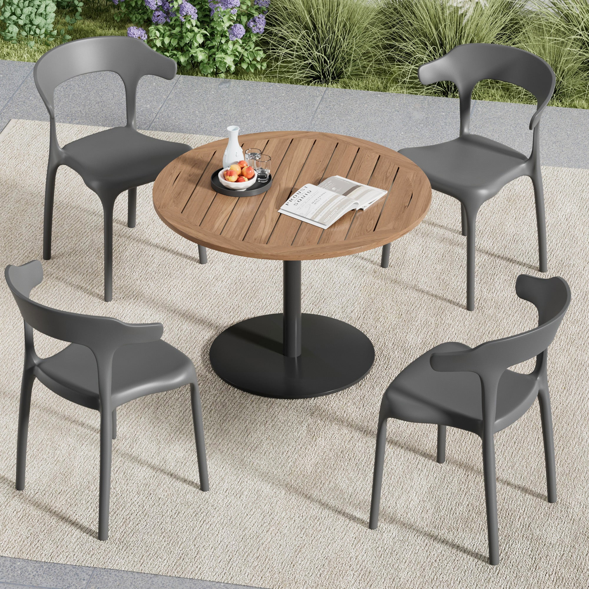 VECELO Stackable Patio Dining Chair Set of 4, Outdoor/Indoor Dining Chairs for Restaurant, Poolside and Garden, No Assembly, Grey