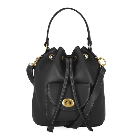 Free Assembly Women's Faux Leather Drawstring Handbag, Black