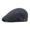 thumbnail image 2 of XIAOCHA Mens Adjustable‑Strap Flat Cap Solid Slim Brim Flat Caps City Walk Sun Cap,Navy, 2 of 5
