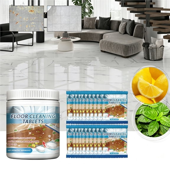 20Pcs Floor Cleaning Tablets for Tile Hardwood Maintenance, Lemon Scented Effervescent Pads Remove Stains Scale Dirt for Shiny Floors, Widely Used for Home Commercial Office Floor Care and Cleaning
