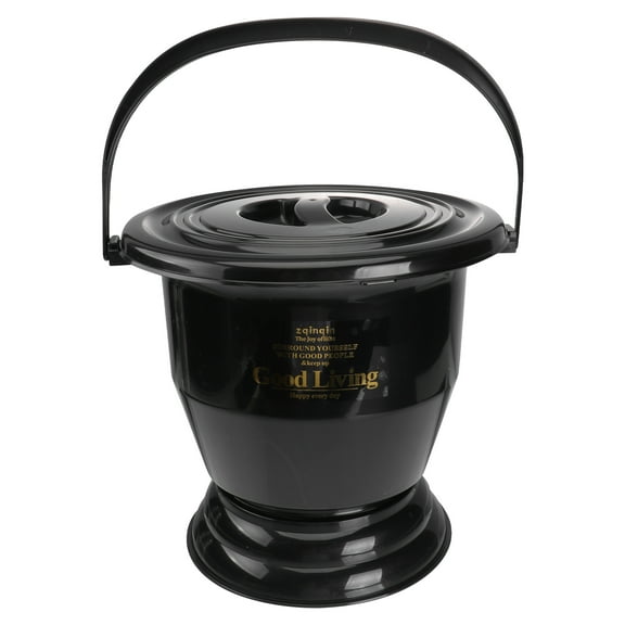 RENACLIPY Black Round Plastic Urinal Pot for Adults with Lid and Handle, Portable Bathroom Accessory for Home Use
