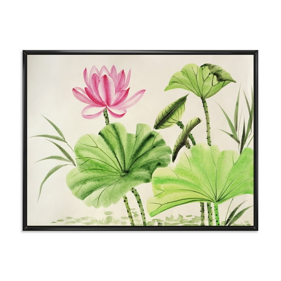 Designart 'Ancient Pink Lotuses In The Pond V' Traditional Framed Canvas Wall Art Print