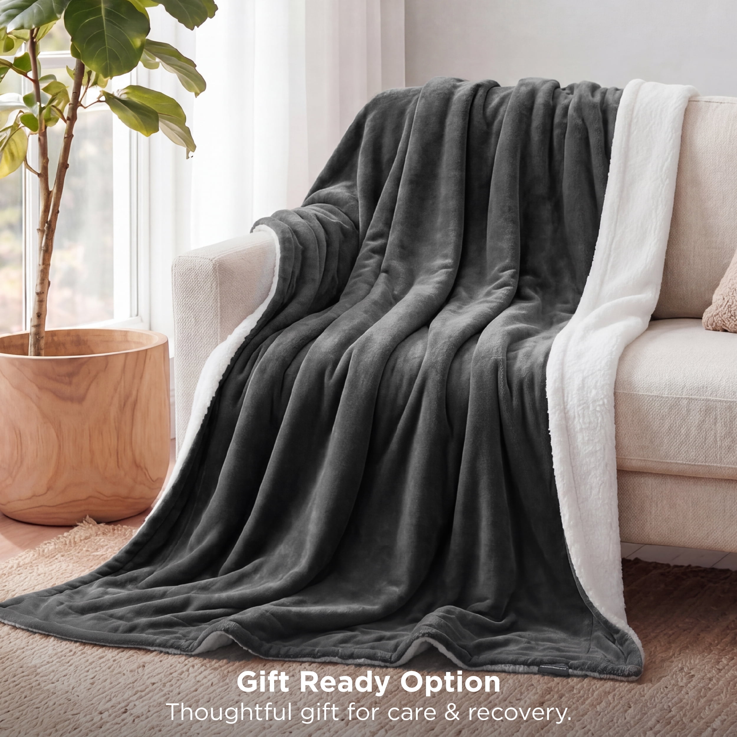 U by Bedsure GentleSoft Sherpa Fleece Blankets Queen Size for Bed - Thick and Warm Throw for Women and Men, Soft Fuzzy Plush Queen Blanket for Winter, Charcoal, 90x90 Inches
