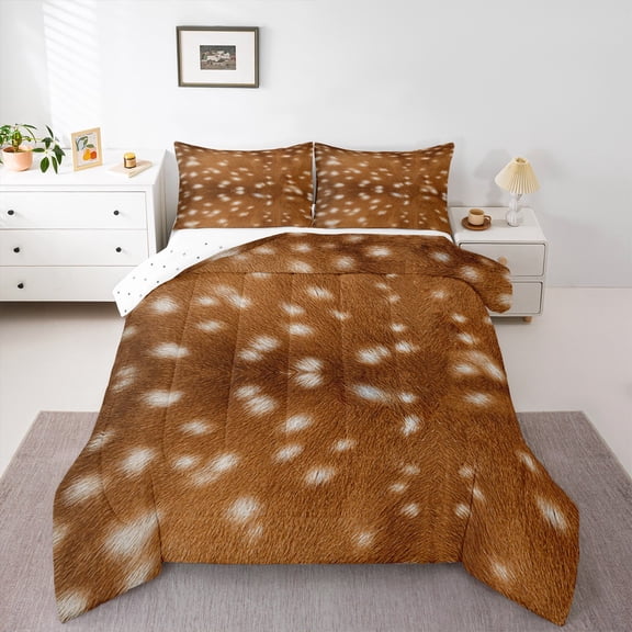 Homewish Deer Print Bedding Comforter Set 2pcs for Teens Boys Girls,Jungle Animal Twin Comforter Sets Microfiber,Brown White Breathable Bedding Set,Breathable Home Decor,Reversible