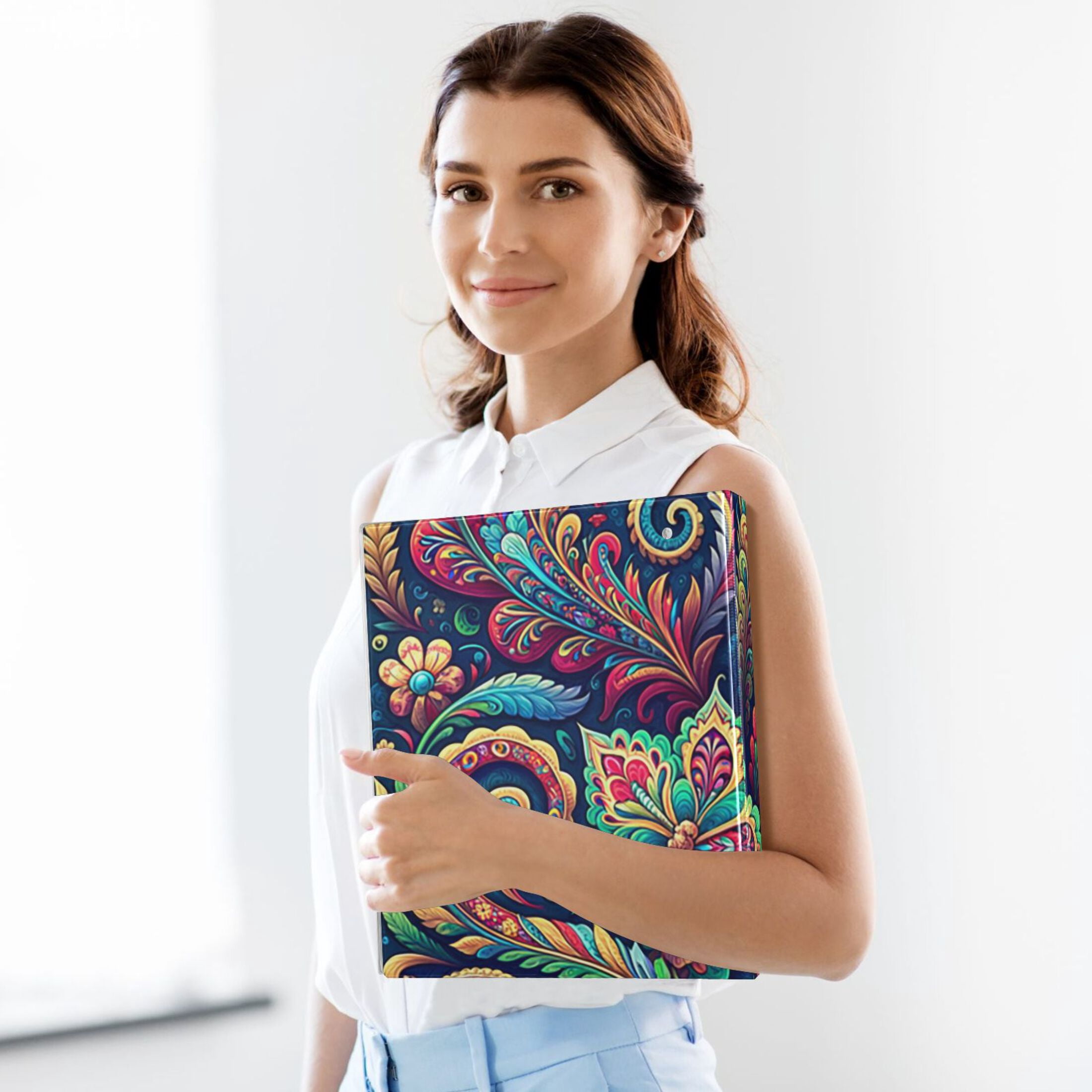Paisley Flowers Leaves 3 Ring Binders 1.5 inch Hardcover File Folders with Interior Pockets A4 Size Organizer for School Office Hospital Set of 2