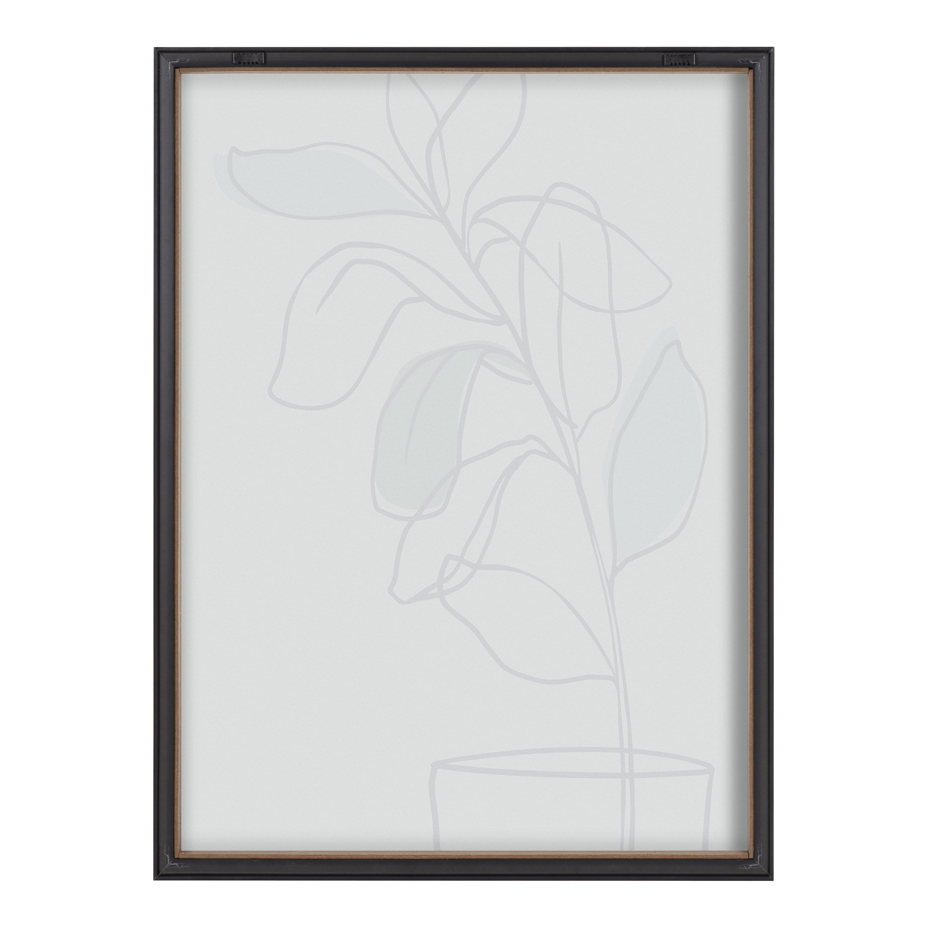 Bellamy Blake Tranquil Fiddle Leaf Framed Printed Glass Wall Art by Elizabeth Silver, 18 x 24 Gray, Decorative Abstract Succulent Art for Wall