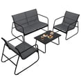 thumbnail image 3 of Ensemble de Conversation de Patio 4 Pcs, Causeuse 2 Chaises en Textilène Table Basse en Verre, Cadre en Acier Enduit de Poudre, Mobilier d'Extérieur Résistant aux Intempéries pour Cour Arrière Balcon, Noir Gris, 3 of 8