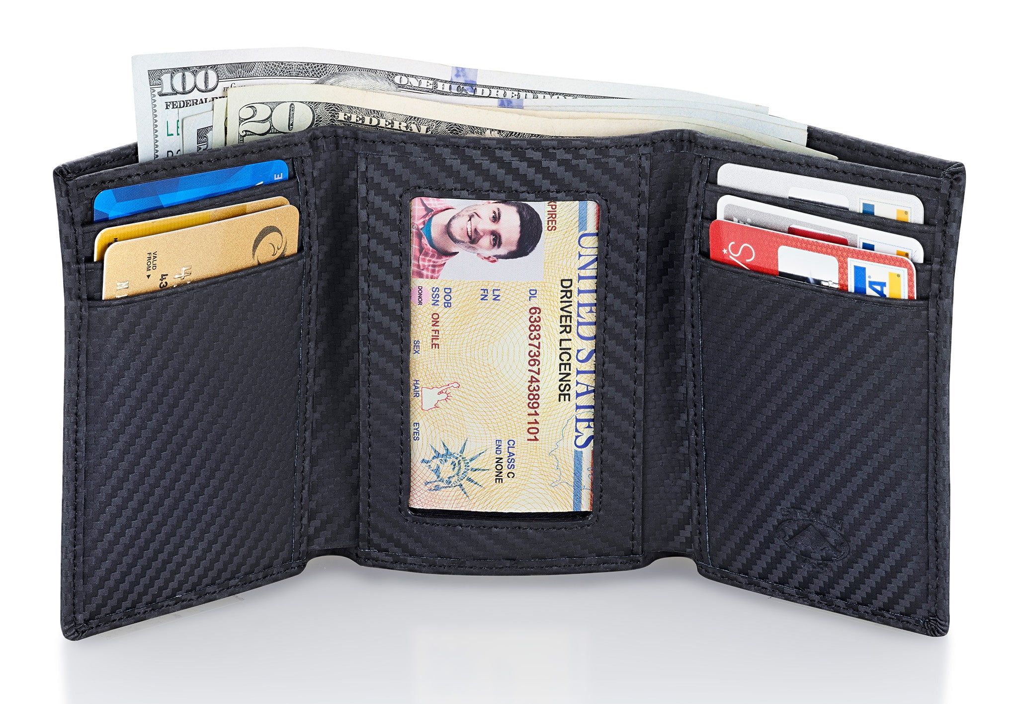 Stealth Mode Trifold Leather Wallet for Men with RFID Blocking (Carbon ...