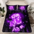 thumbnail image 2 of Feelyou Glitter Purple Rose Queen Sheet Sets, Fashion Stripes Lines Flat Sheet, Romantic Valentine's Day Queen Fitted Sheet, Breathable Home Decor, 4 Pieces, 2 of 7