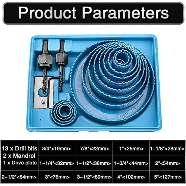 16 Hole Saw Kit, 50# Premium Carbon Steel Drill Chuck Adapter for Drilling  Industrial Steel Cast Iron, Galvanized Pipe, Wood, Plastic 
