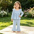 thumbnail image 3 of Toddler Baby Girl Outfits Solid Fall Clothes Ruffle Sleeve Bowknot Lace Tops Flared Pants Set 2PCS Set Kaprioy Toddler Girl Winter Clothes 18 24 Months 2T 3T 4T, 3 of 8