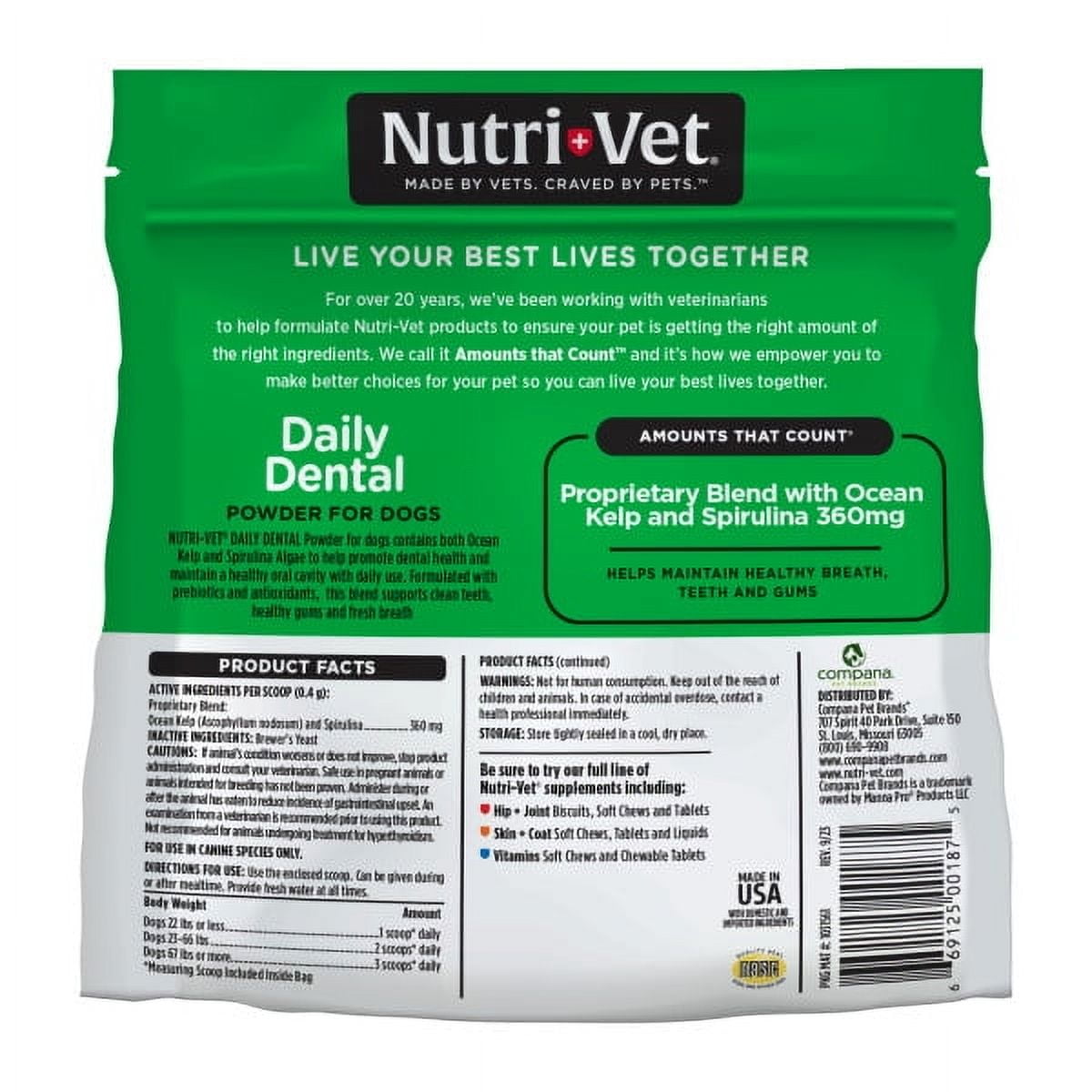 Nutri-Vet Daily Dental Powder for Dogs - Food Topper - 90 Day Supply - 2.7oz.