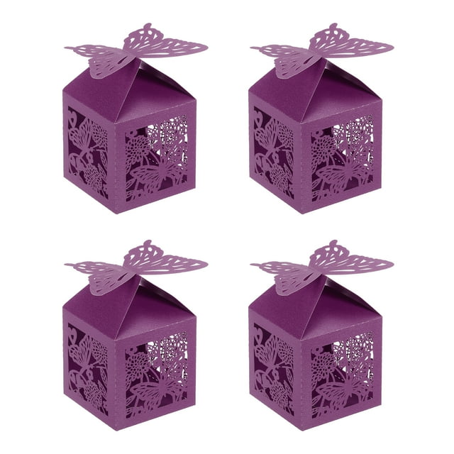 Unique Bargains Paper Hollow Butterfly Laser Cut Favor Boxes Candy Boxes for Wedding, Dark Purple 25 Pack
