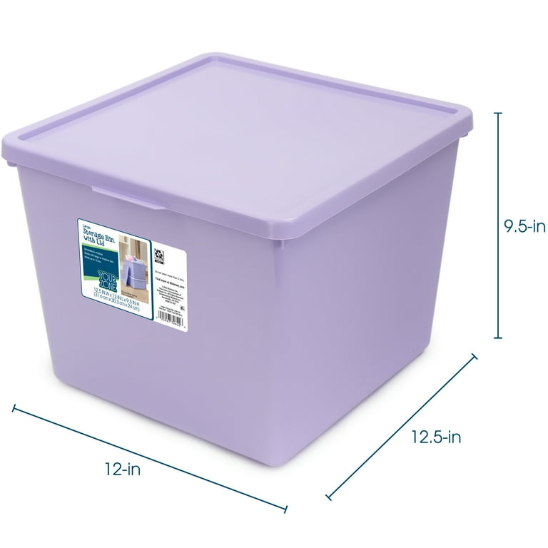 Your Zone Large Plastic Stacking Storage Bin with Lid, Purple