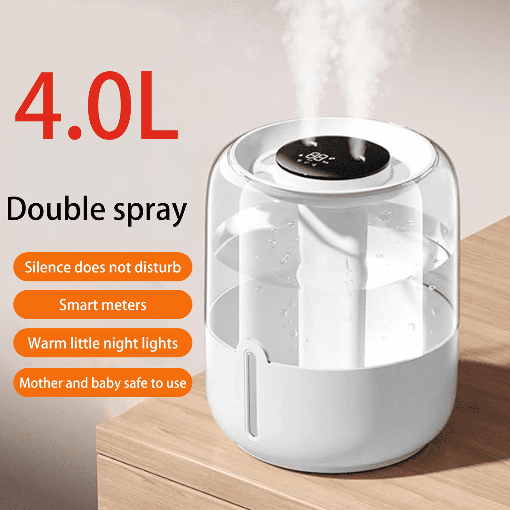 Humidifiers for Room,4L Cool Mist Humidifier,Top Fill Smart Cool Mist Air Humidifiers with Nightlight,3-Speed Quiet & Large Vaporizers for Bedroom,Home,Large Room,Baby Nursery and Plants（White）