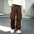 thumbnail image 6 of BXJX Boys Cargo Pants, Multi Pocket Straight‑Leg Side Stripe Elastic Waist Casual Trousers Brown Size 14-15 T, 6 of 8