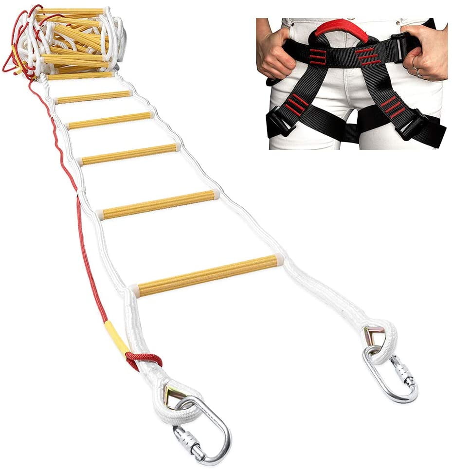 ISOP Balcony Escape Ladder 4 Story Homes | Fire Escape Ladder for Kids &  Adults with Harness | 32 ft