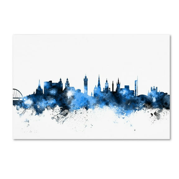 Trademark Fine Art "Glasgow Scotland Skyline White" Canvas Art by Michael Tompsett