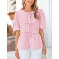 thumbnail image 4 of Blusa Peplum Babydoll con Lazo Frontal para Mujer PRETTYGARDEN Rosa Talla L, 4 of 8