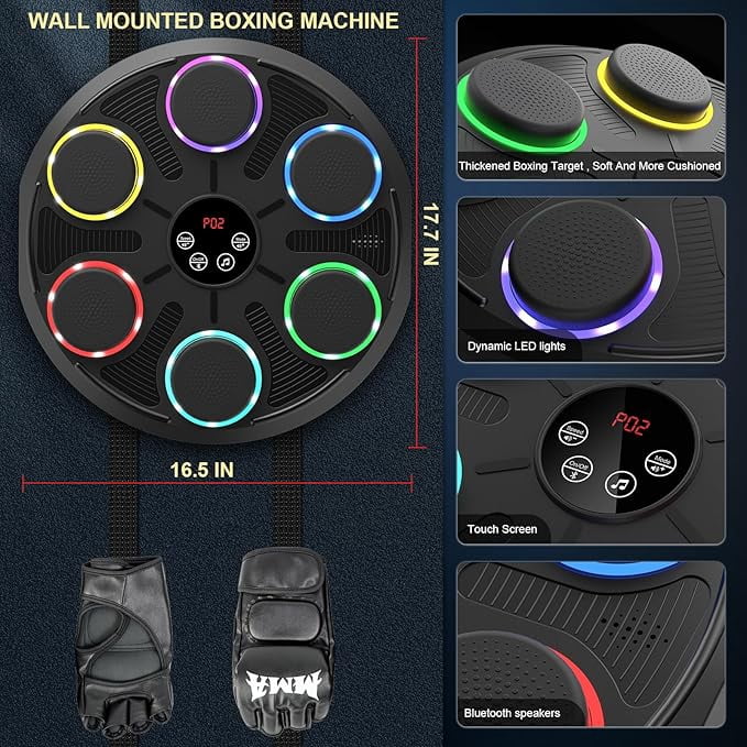 RKXQT Music Boxing Machine for Adults Kids, New Upgrade Smart Boxing Music Workout Machine with Gloves, Music Punching Machine Wall Mount Pad, Boxing Workout Equipment Target for Home, Gym