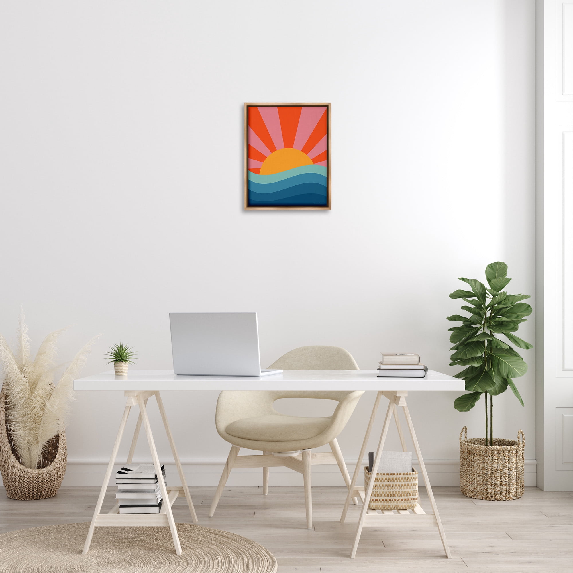 Stupell Industries Sun Rays on Sea Landscape Painting Brown Floater Framed Canvas Art Print Wall Art, 17 x 21