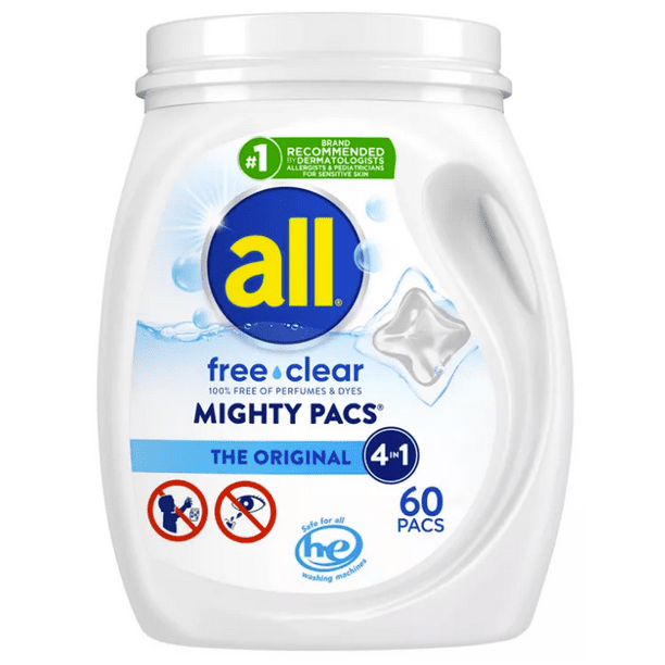 All Mighty Pacs Free Clear Laundry Detergent Pacs 60ct/24.7oz