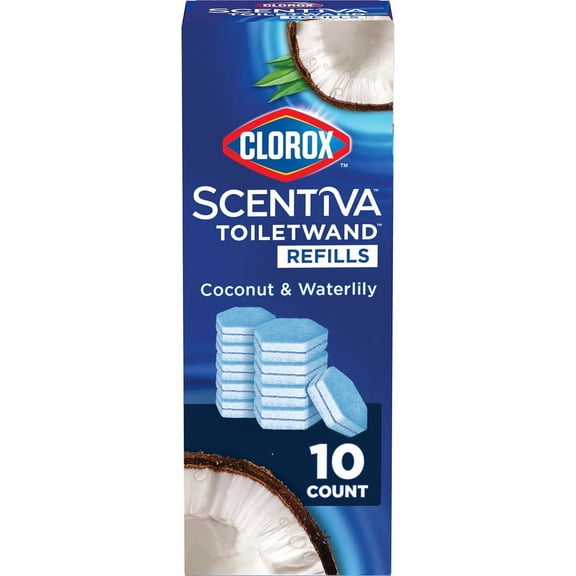 Scentiva ToiletWand Toilet Cleaner Refills, Toilet brush, Coconut and Waterlily, 10 Count