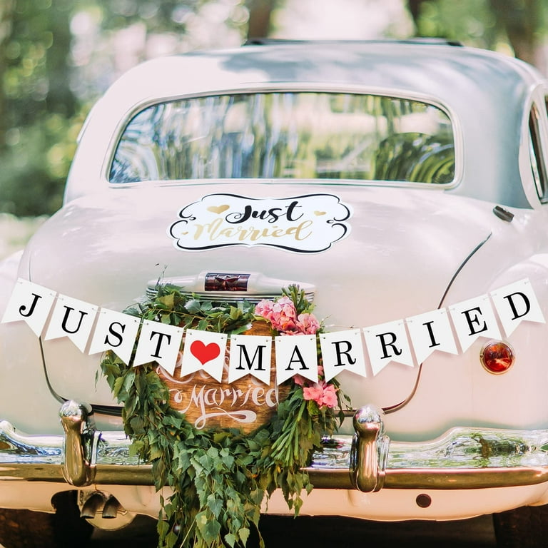 4 Sets Just Married Car Decorations Just Married Ornate Car Magnets 12 x  7.5, Just Married Car Wedding Day Car Window Decals 5.1 x 22.4, Just  Married Sign Banner Car Decorations for Honeymoo 