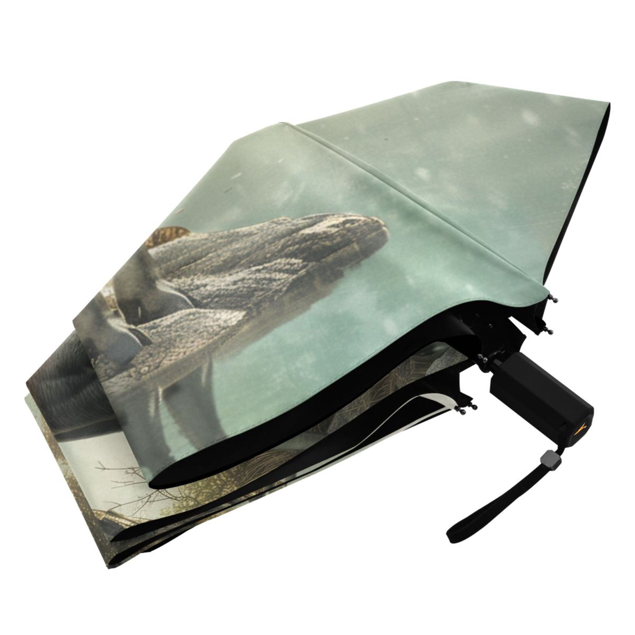 Compact Sun Umbrella Windproof Travel Umbrellas for Rain Strong Portable UV Protection Moose on Misty Lake