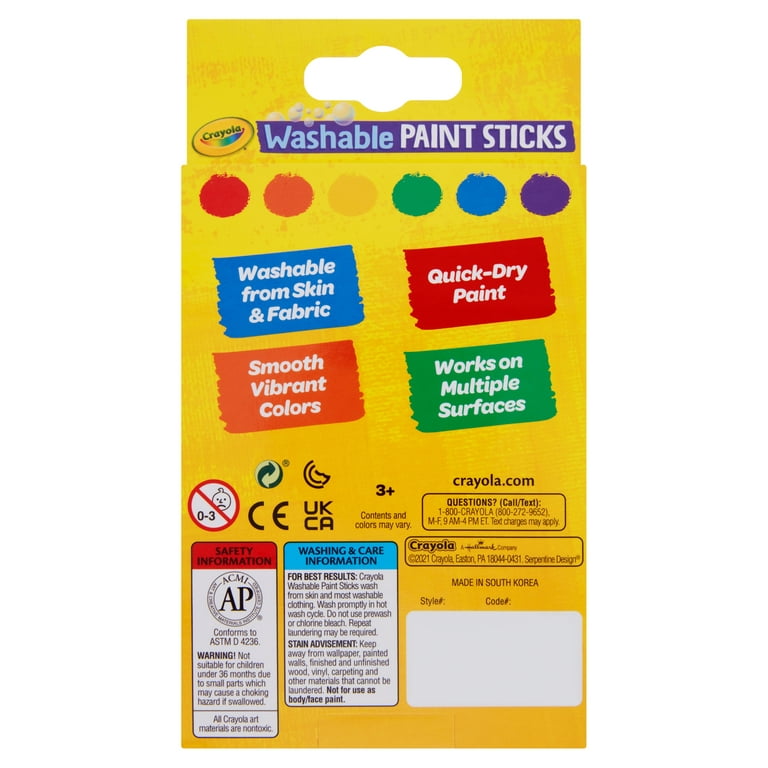 Crayola Quick Dry Paint Sticks Colors, Paint Set for Kids, Set of