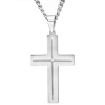 Brilliance Fine Jewelry Men's Diamond Accent Stainless Steel Cross Pendant Necklace