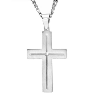 Brilliance Fine Jewelry Men's Diamond Accent Stainless Steel Cross Pendant Necklace