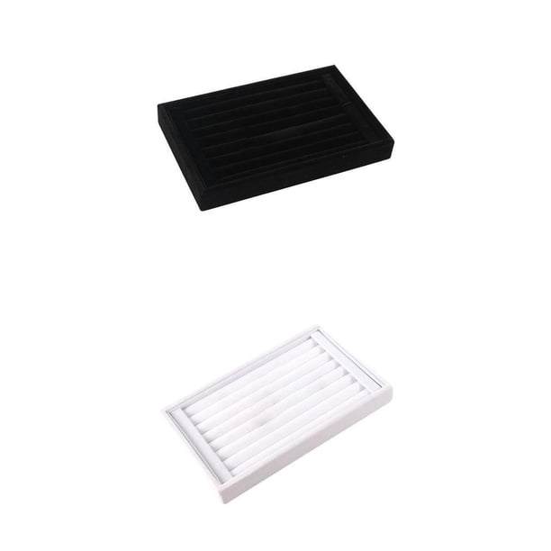 2 organizadores de joyas con bandeja, soporte para anillos, caja expositora Negro+Blanco