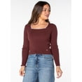 thumbnail image 5 of Celebrity Pink Women's Long Sleeve Square Neck Rib Top, Size XS-XXXL, 5 of 6