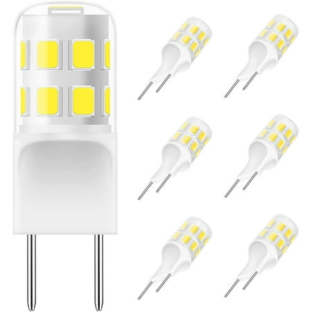 

G8 LED Bulb Dimmable. 3W (20W-25W Halogen Equivalent). G8 GY8.6 Bi-Pin Base. T4 JCD Type 120V Mini G8 Bulb for Under Cabinet Puck Light. Under Counter Kitchen Lighting. Daylight White 6000K. 6 Pack