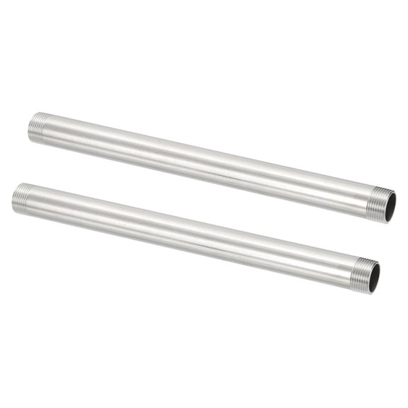 304 Stainless Steel Pipe Fitting, 3/4" BSP Male x 3/4" BSP Male Threaded 12" Length Nipple Cast Pipe, 2 Pack