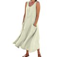 thumbnail image 1 of Vestido largo sin mangas de lino para mujer: vestido informal con cuello redondo y bolsillos, poliéster/spandex, tallas S-XXL., 1 of 6