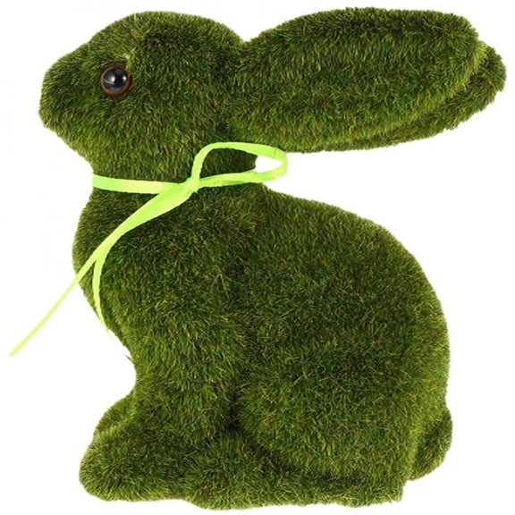 Simulated Moss Bunny Ornaments Ribbon Bunny Statues Flocked Bunny Crafts Table Decorations Artificial Moss Animal Statues for Easter Home Decor
