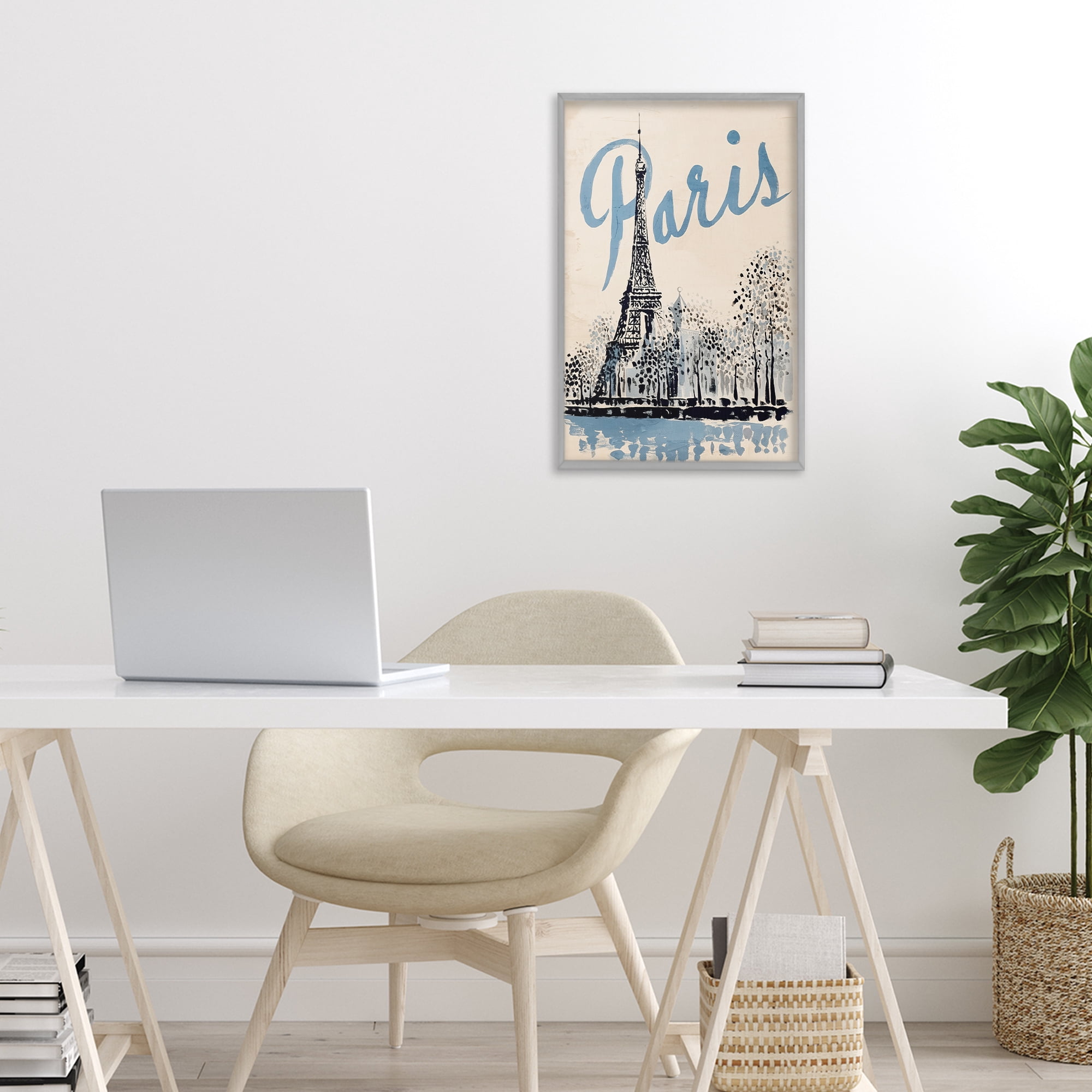 Stupell Industries Blue & Beige Paris Travel Gray Framed Giclee Art, design by Annabelle Hall