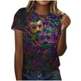 thumbnail image 2 of Ounisa Womens Mardi Gras Sweatshirts Carnival Sweatshirt Funny Mask Graphic Short Sleeve Shirts Fat Tuesday Pullover Top, 2 of 6