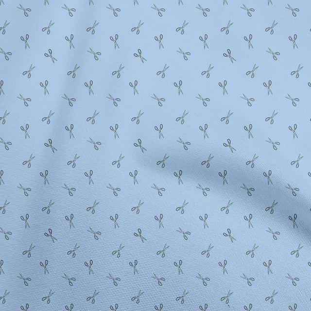 oneOone Viscose Chiffon Light Blue Fabric Minimal Scissors Retro Sewing Craft Projects Fabric Prints By Yard 42 Inch Wide